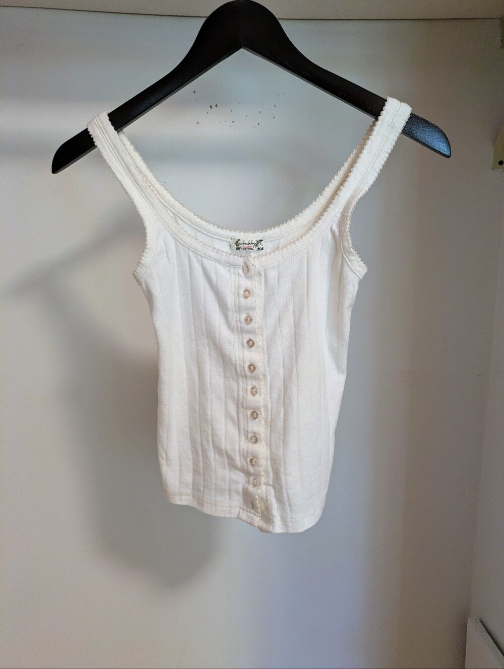 Free People Intimately ribbed pointelle henley tank top white size small